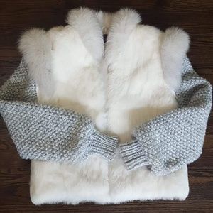 Rabbit fur jacket knit sleeve